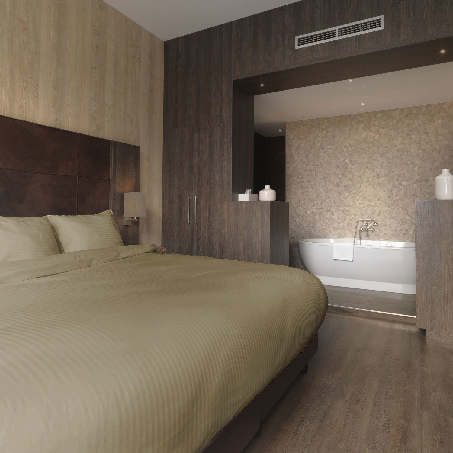 Katoen Satijnen Dekbedovertrek Hotel Line Taupe Green
