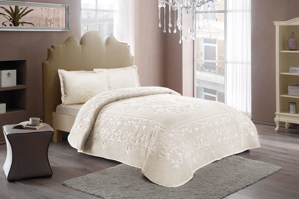 Embossed Uni Woondeken Ivory 220 x 240 cm | Zware Kwaliteit
