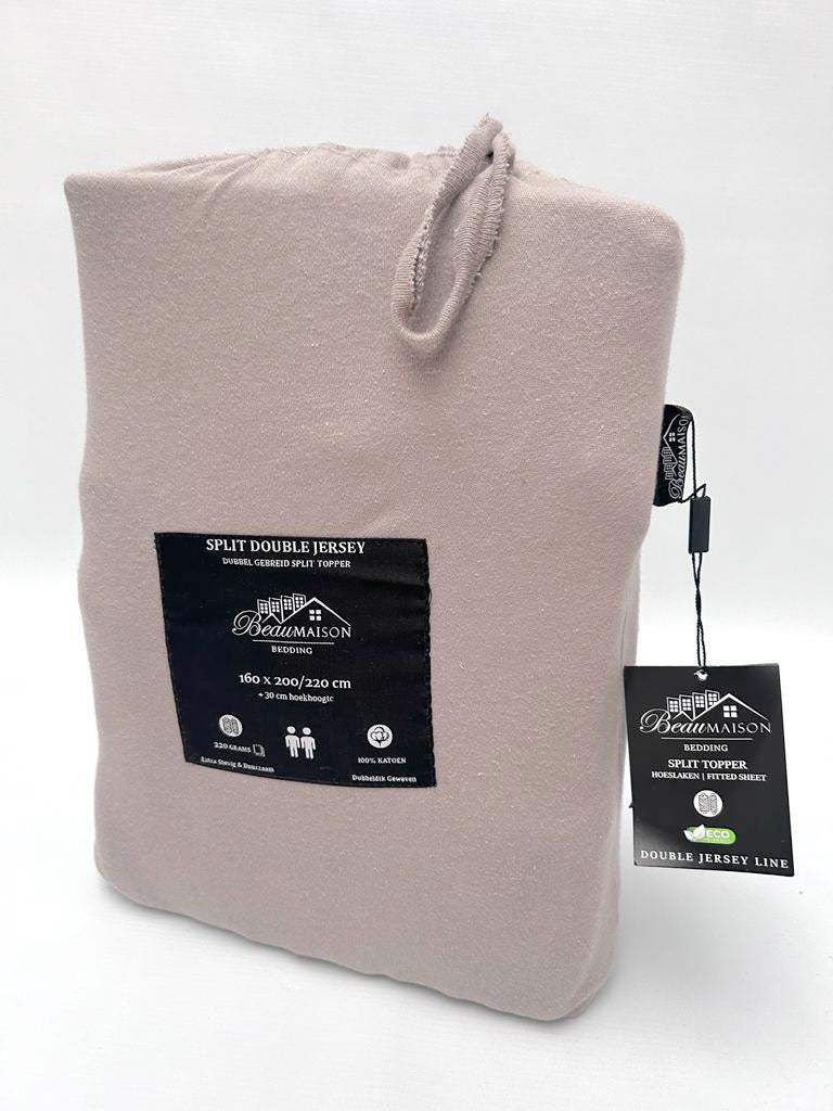 Dubbel Geweven Jersey Split Topper Hoeslaken Taupe Grijs