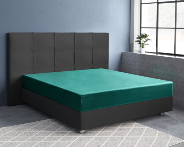 Satijnen Hoeslaken Donker Groen 180 x 220 - Afbeelding 2