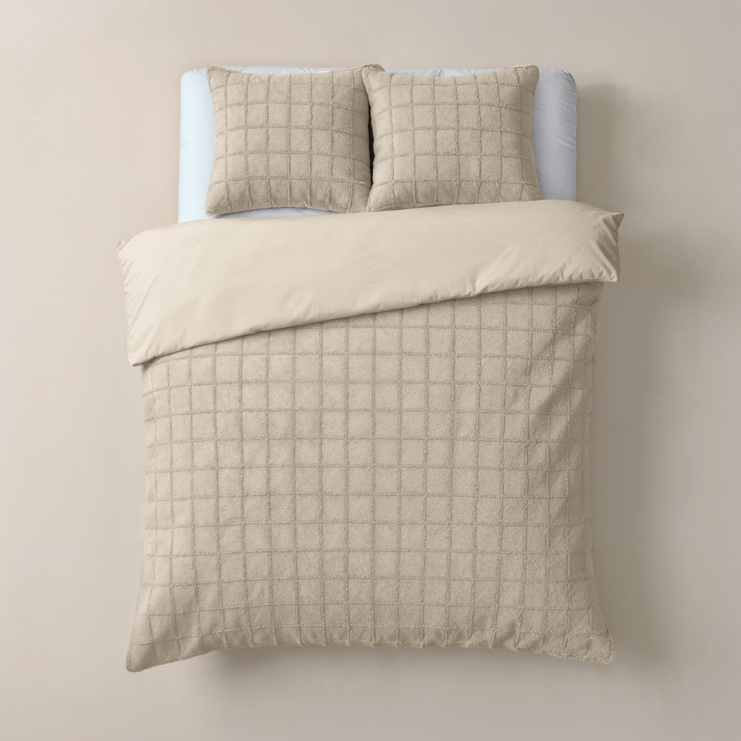 Faux Fur Check Beige 240x200/220