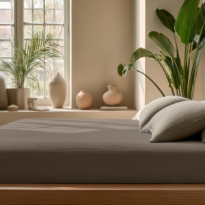 Hoeslaken Mousseline Taupe 90 x 200 + 30