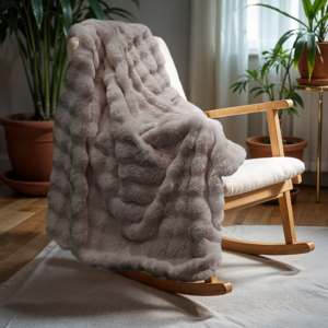 Pom Rabbit Fur plaid Taupe/Rose 150 x 200