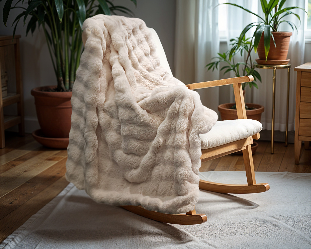 Pom Rabbit Fur plaid Zand 240 x 200