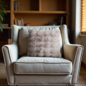 Pom Rabbit Fur sierkussen Taupe/Rose 50 x 50