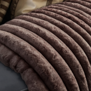 Rib Rabbit Fur Plaid Taupe 150 x 200