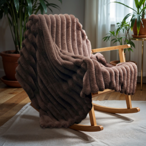 Rib Rabbit Fur Plaid Taupe 240 x 200