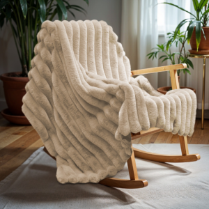 Rib Rabbit Fur Plaid Zand 240 x 200