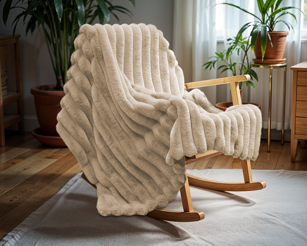 Rib Rabbit Fur Plaid Zand 240 x 200