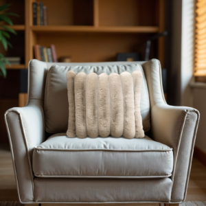 Rib Rabbit Fur Sierkussen Zand 50 x 50