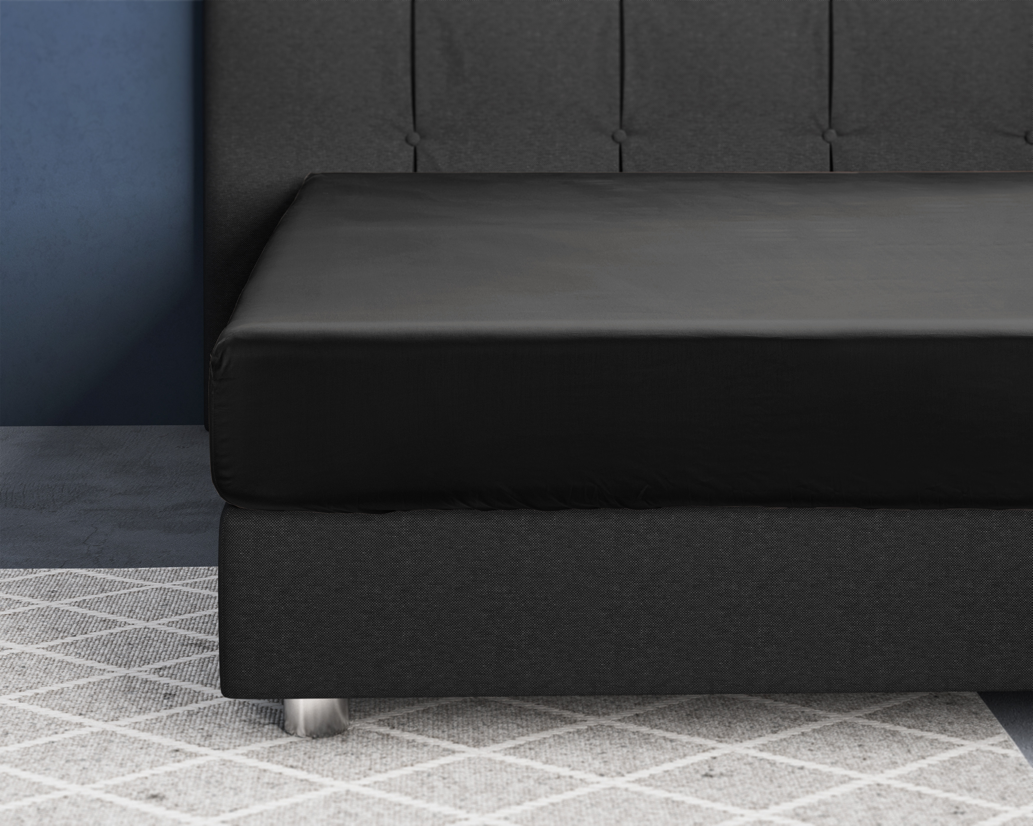 Satijnen Hoeslaken Zwart 140 x 200