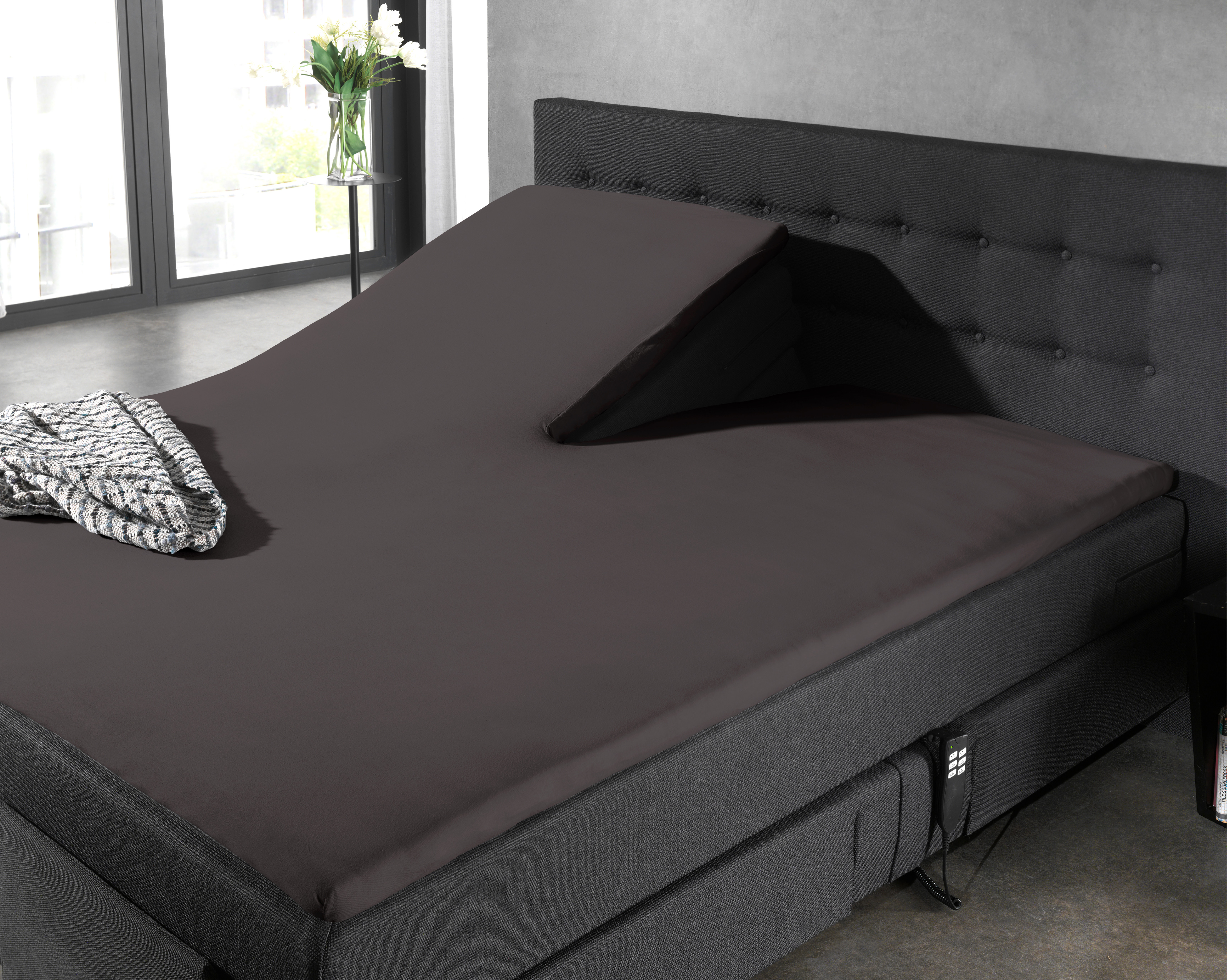 Splittopper Katoen Hoeslaken Antraciet 160 x 220