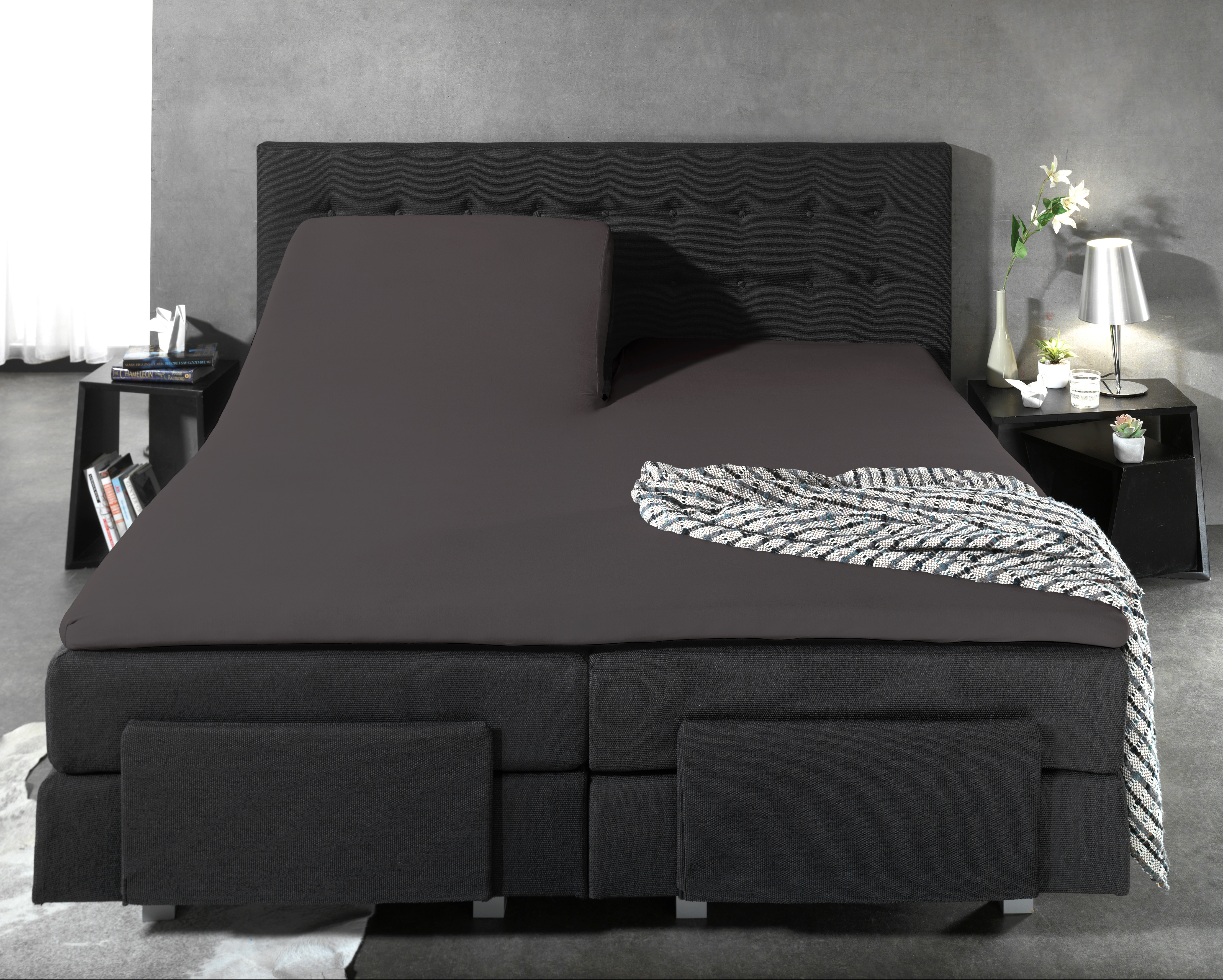 Splittopper Katoen Hoeslaken Antraciet 160 x 220