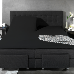 Splittopper Katoen Hoeslaken Zwart 180 x 200