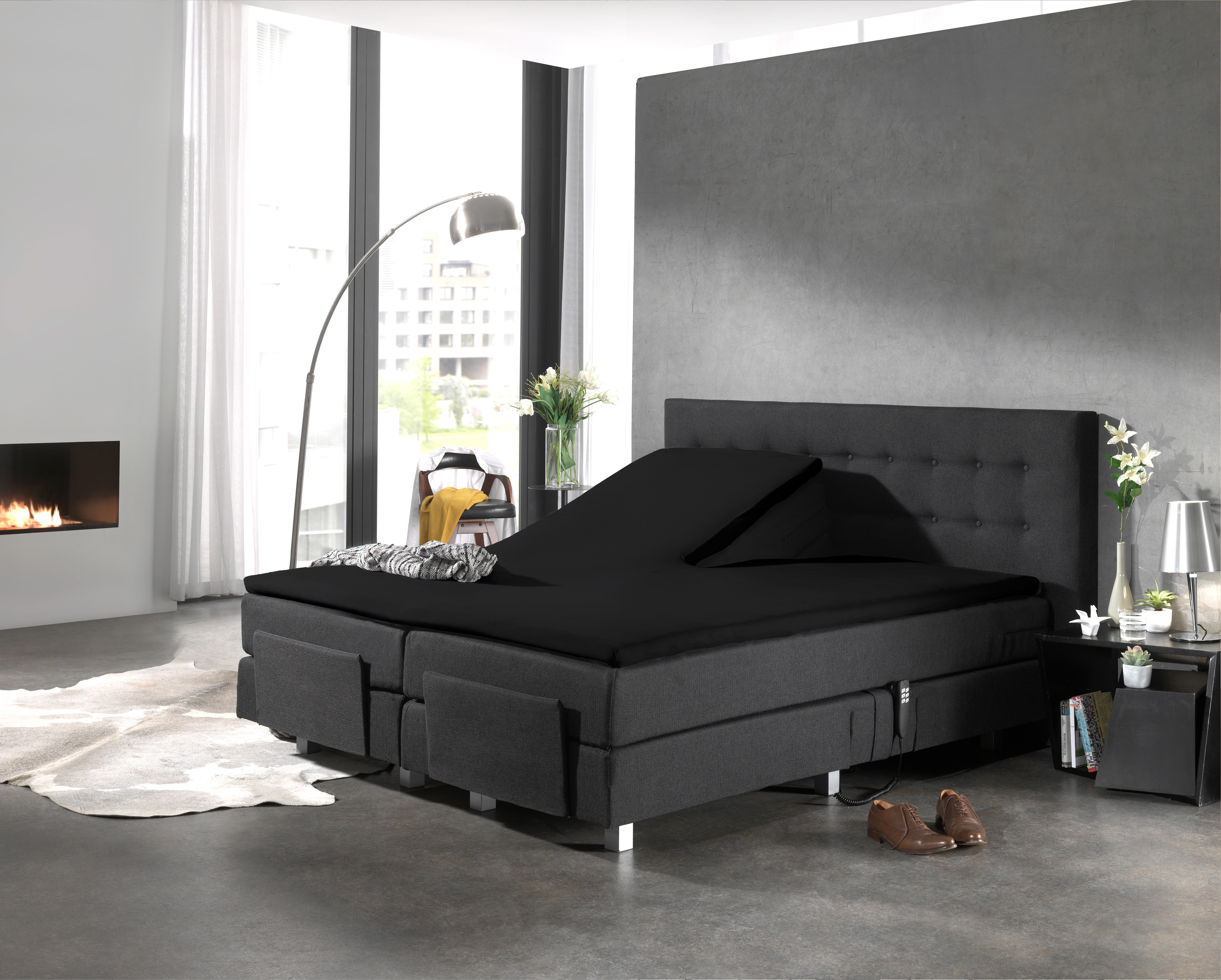 Splittopper Katoen Hoeslaken Zwart 180 x 200