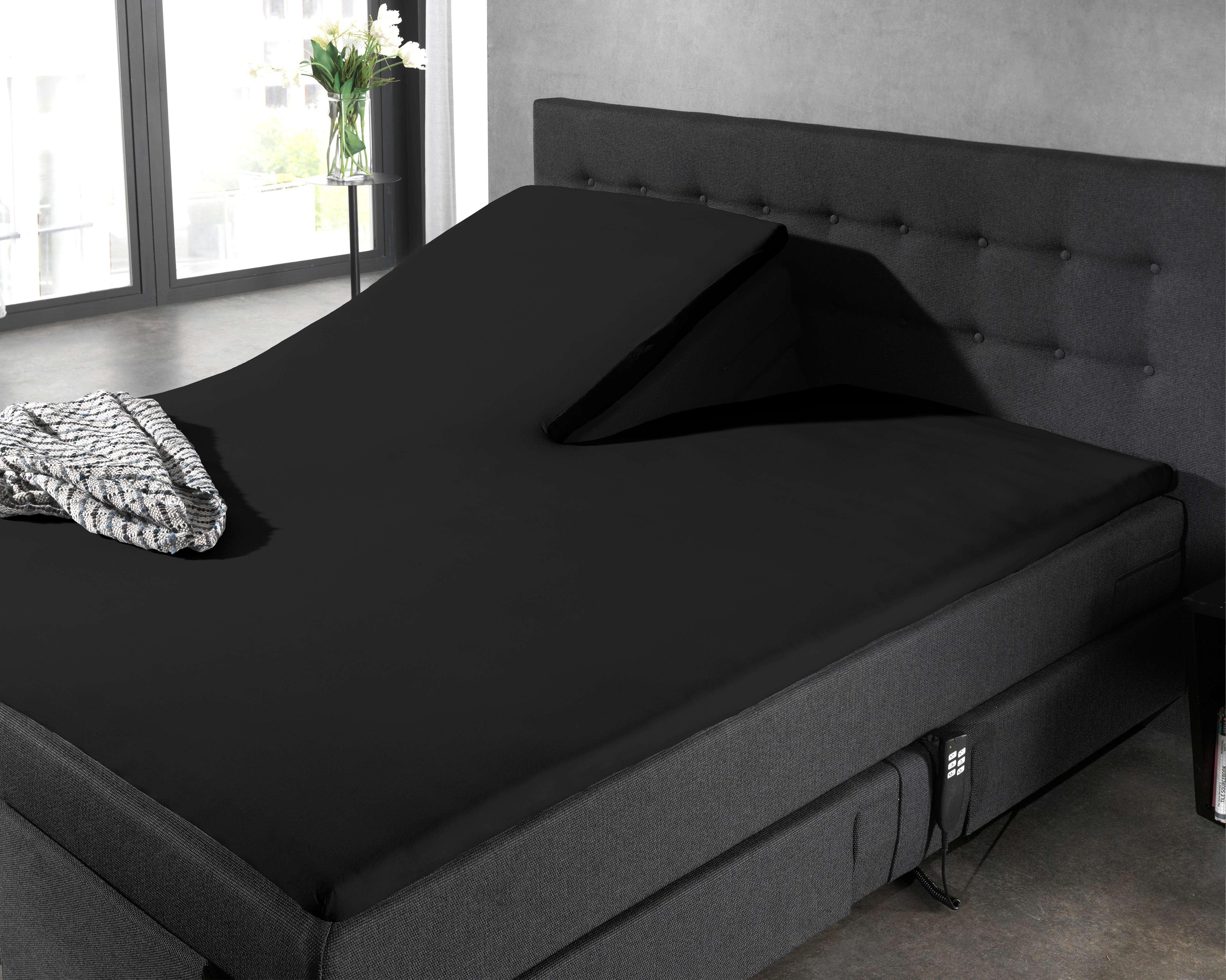 Splittopper Katoen Hoeslaken Zwart 200 x 220